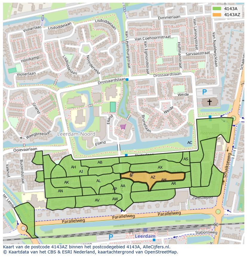 Afbeelding van het postcodegebied 4143 AZ op de kaart.