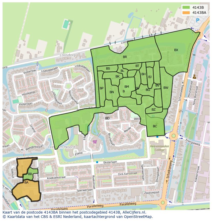 Afbeelding van het postcodegebied 4143 BA op de kaart.