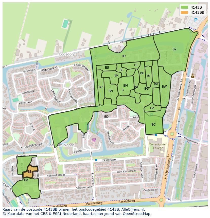 Afbeelding van het postcodegebied 4143 BB op de kaart.