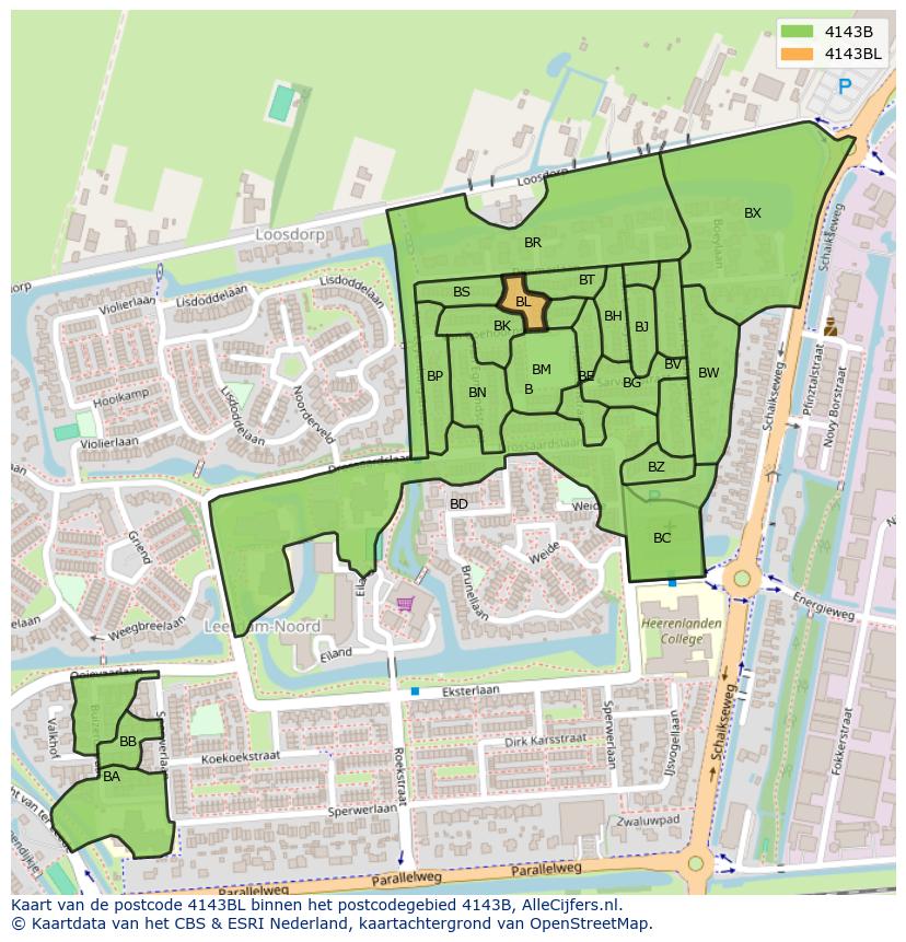 Afbeelding van het postcodegebied 4143 BL op de kaart.