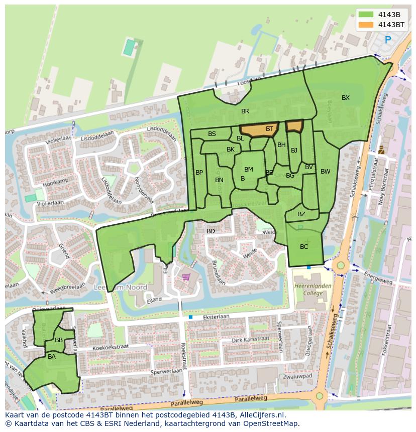 Afbeelding van het postcodegebied 4143 BT op de kaart.