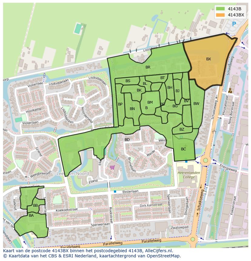 Afbeelding van het postcodegebied 4143 BX op de kaart.