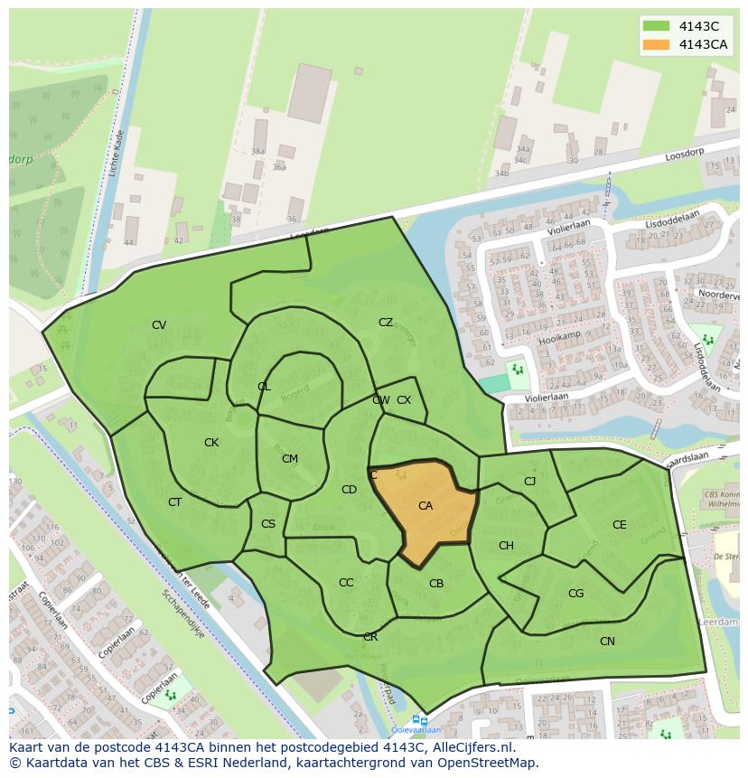 Afbeelding van het postcodegebied 4143 CA op de kaart.