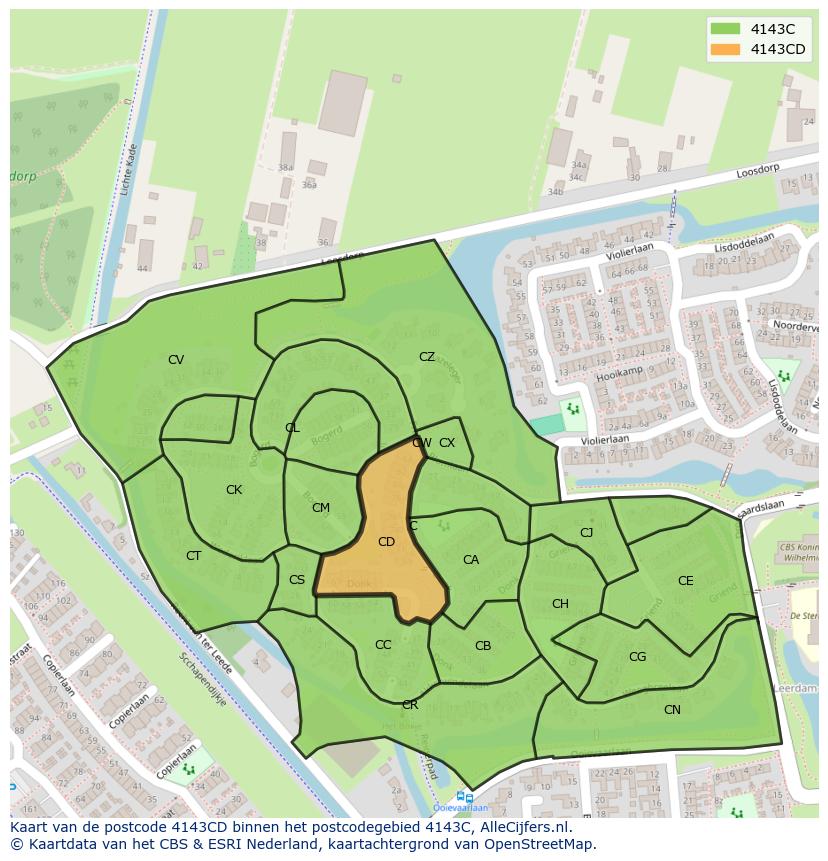 Afbeelding van het postcodegebied 4143 CD op de kaart.