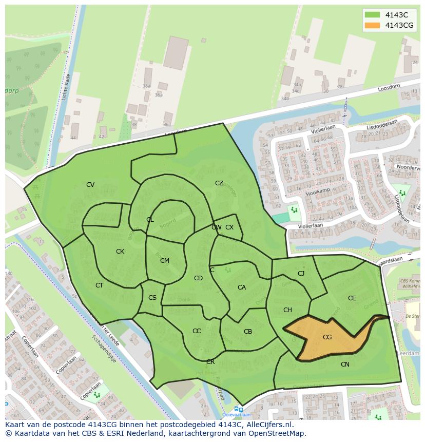 Afbeelding van het postcodegebied 4143 CG op de kaart.