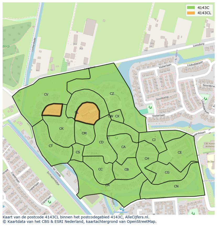 Afbeelding van het postcodegebied 4143 CL op de kaart.