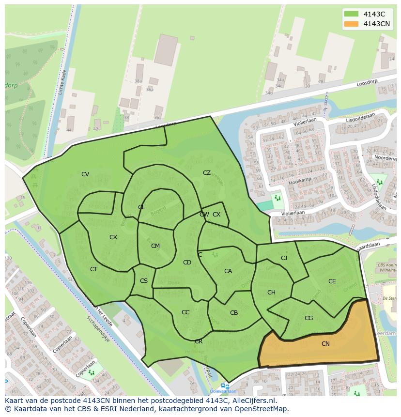 Afbeelding van het postcodegebied 4143 CN op de kaart.