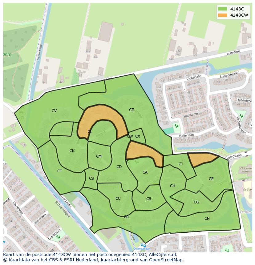 Afbeelding van het postcodegebied 4143 CW op de kaart.