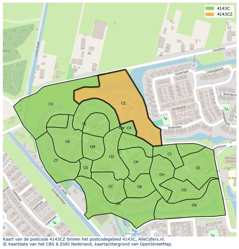Afbeelding van het postcodegebied 4143 CZ op de kaart.