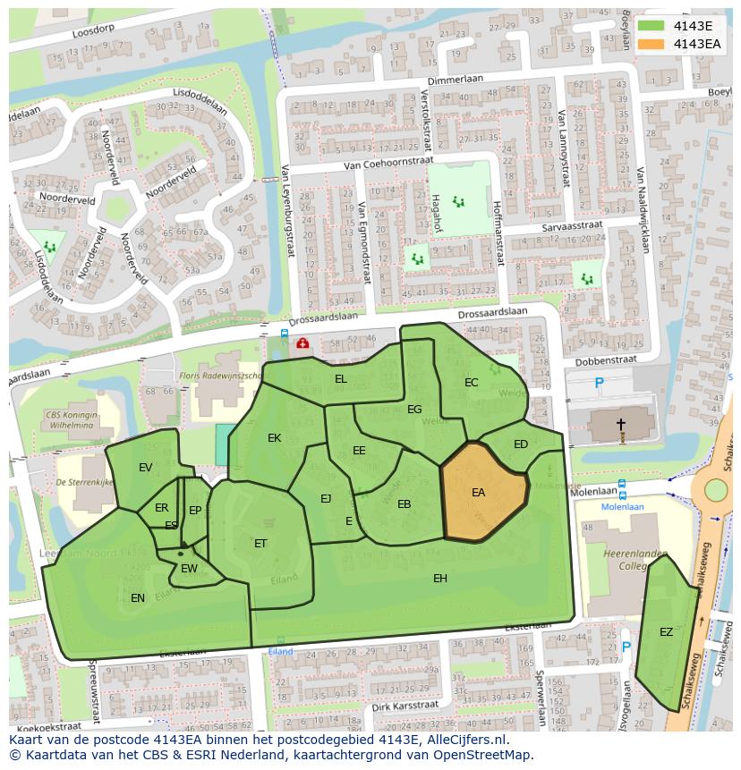 Afbeelding van het postcodegebied 4143 EA op de kaart.
