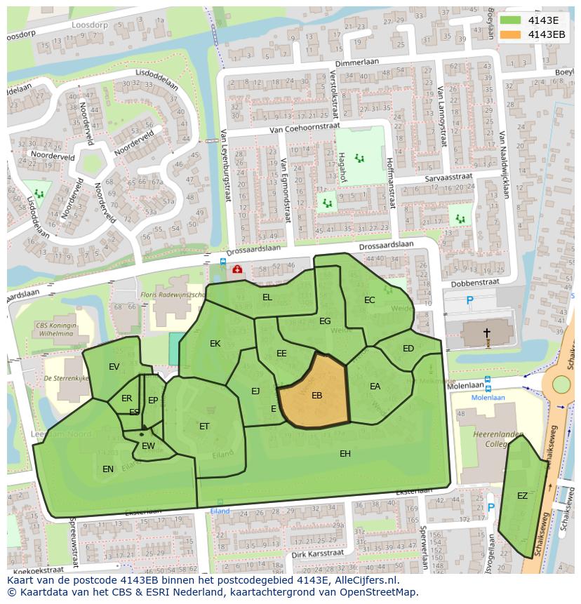 Afbeelding van het postcodegebied 4143 EB op de kaart.