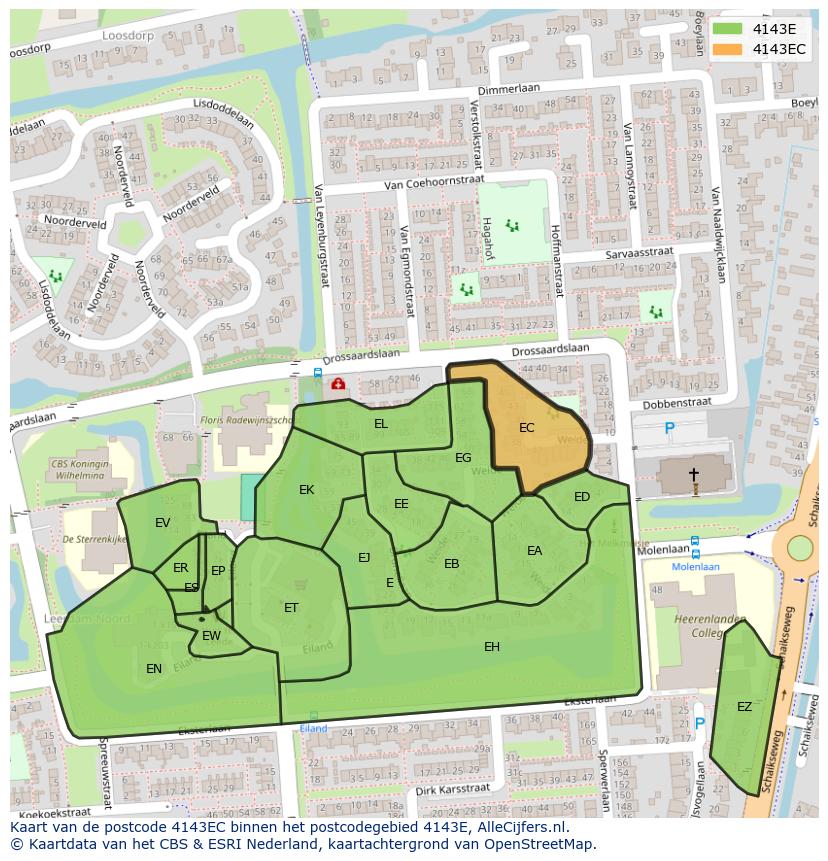 Afbeelding van het postcodegebied 4143 EC op de kaart.