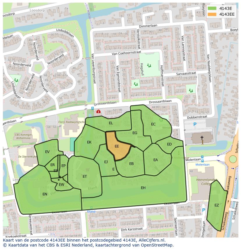 Afbeelding van het postcodegebied 4143 EE op de kaart.