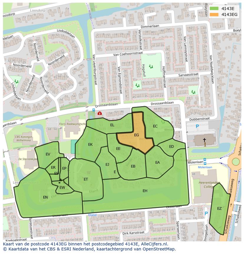 Afbeelding van het postcodegebied 4143 EG op de kaart.