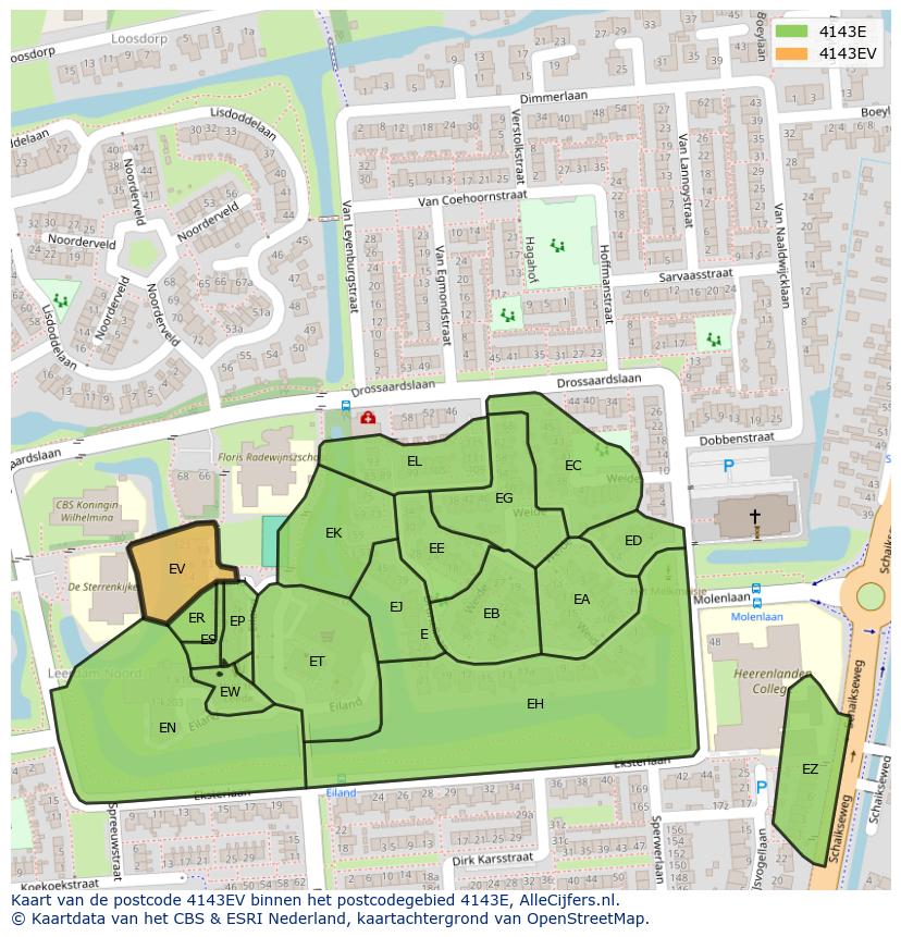 Afbeelding van het postcodegebied 4143 EV op de kaart.