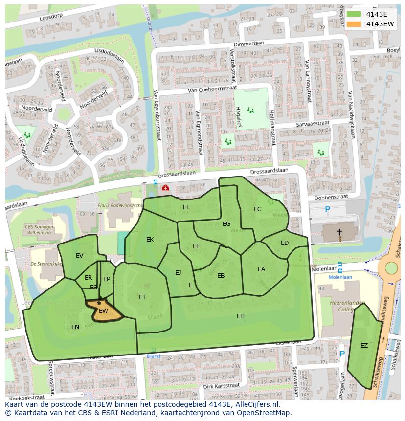 Afbeelding van het postcodegebied 4143 EW op de kaart.