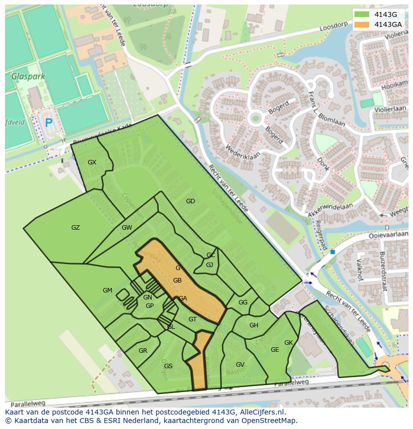 Afbeelding van het postcodegebied 4143 GA op de kaart.