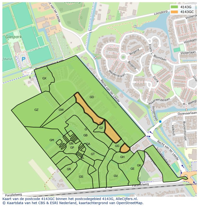 Afbeelding van het postcodegebied 4143 GC op de kaart.