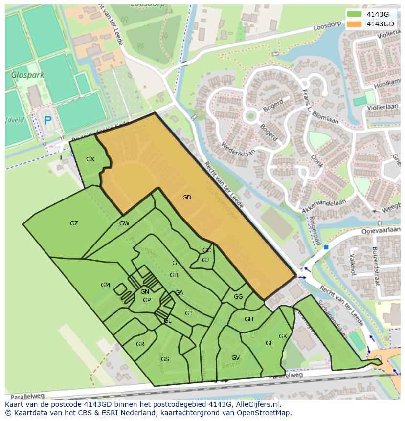 Afbeelding van het postcodegebied 4143 GD op de kaart.