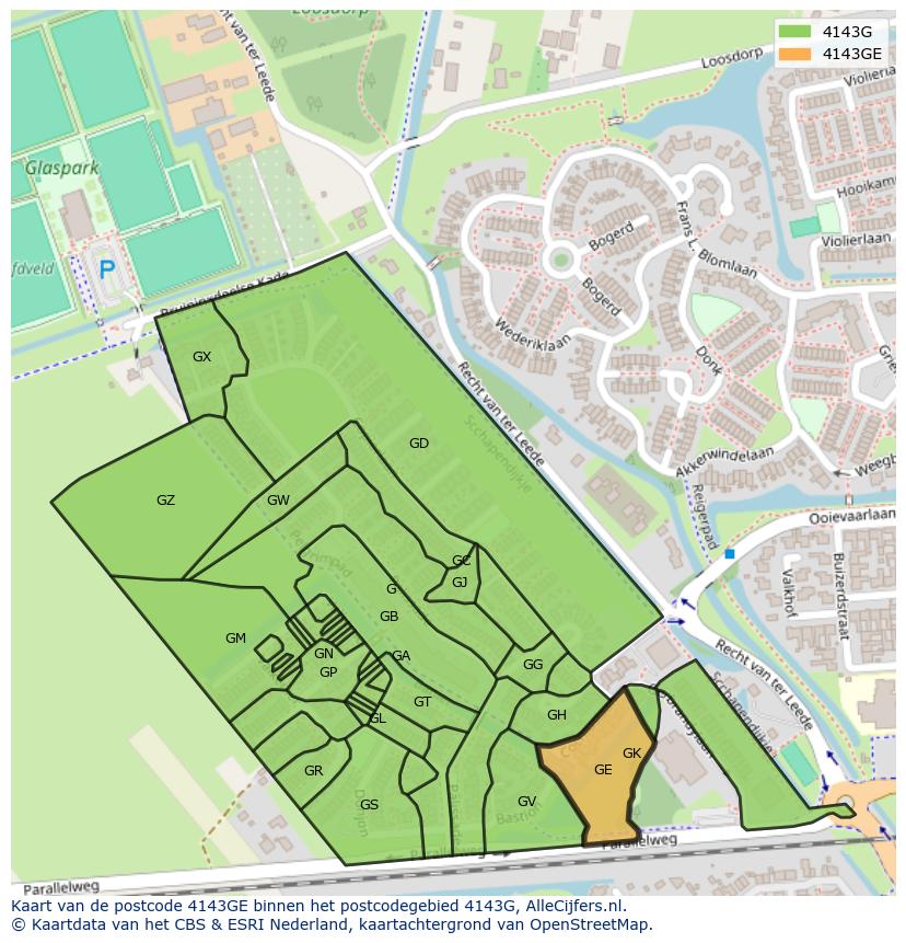 Afbeelding van het postcodegebied 4143 GE op de kaart.