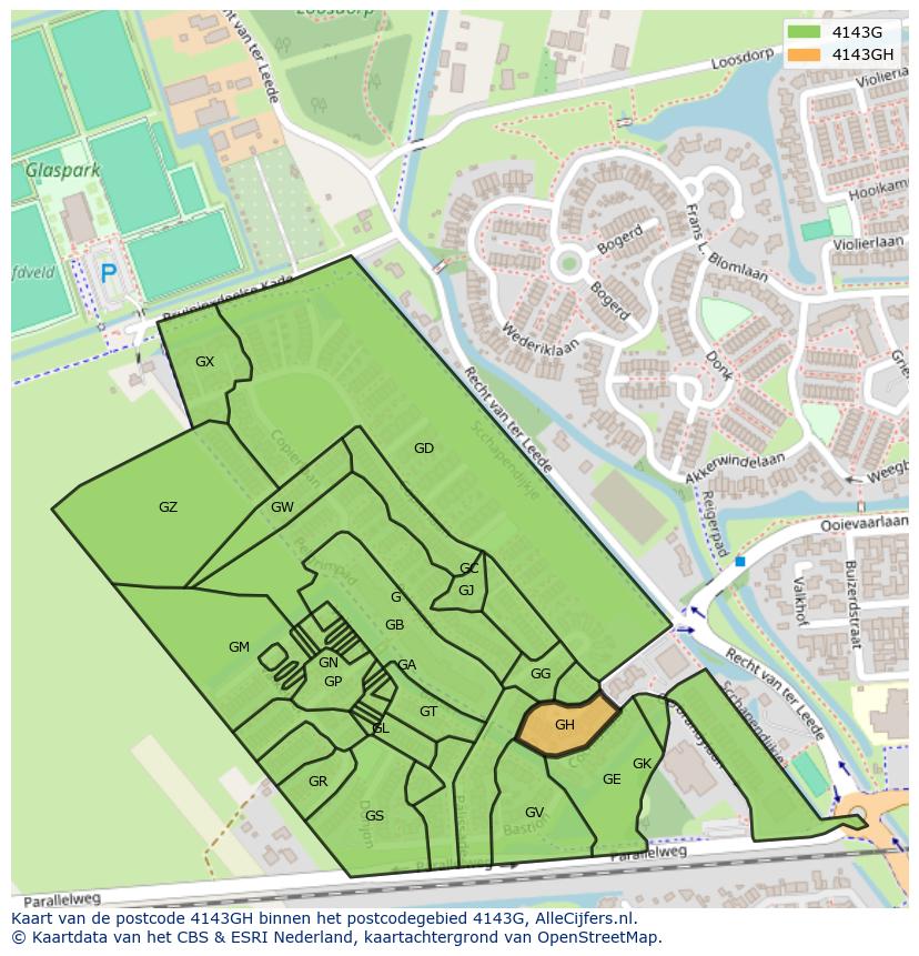 Afbeelding van het postcodegebied 4143 GH op de kaart.