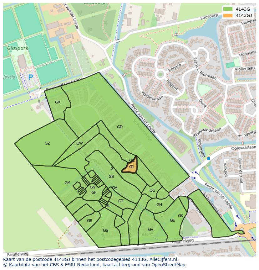 Afbeelding van het postcodegebied 4143 GJ op de kaart.