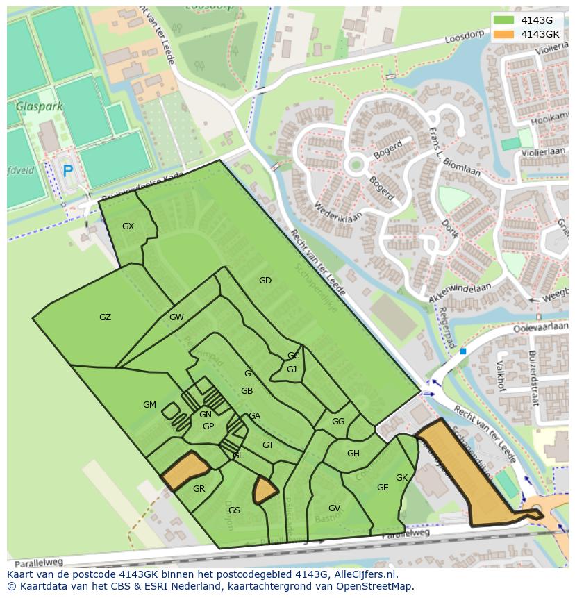 Afbeelding van het postcodegebied 4143 GK op de kaart.