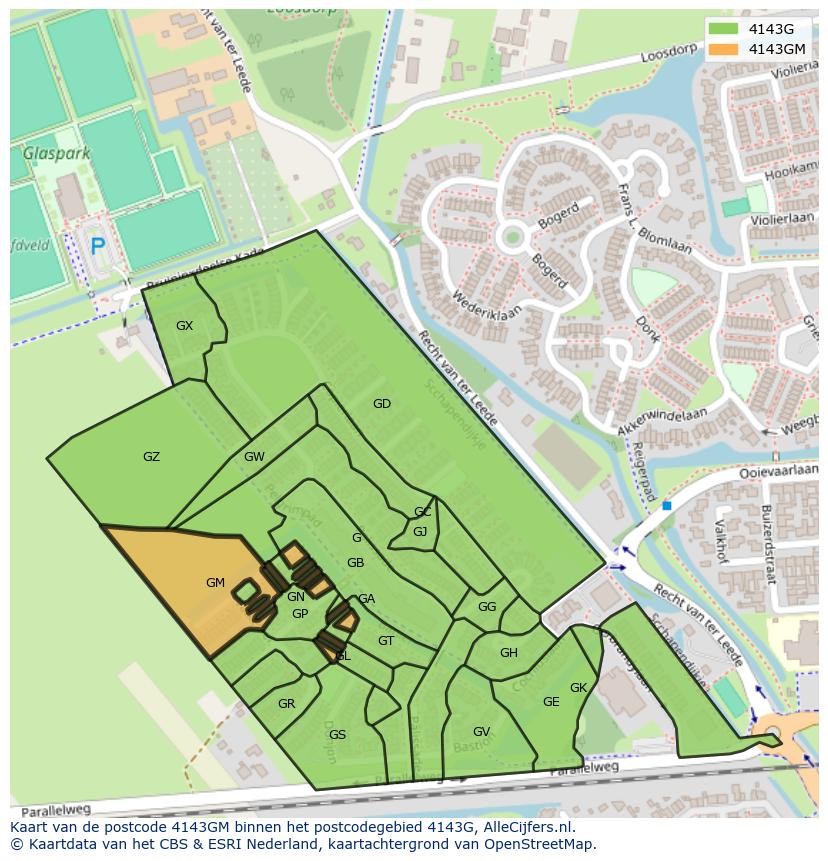 Afbeelding van het postcodegebied 4143 GM op de kaart.