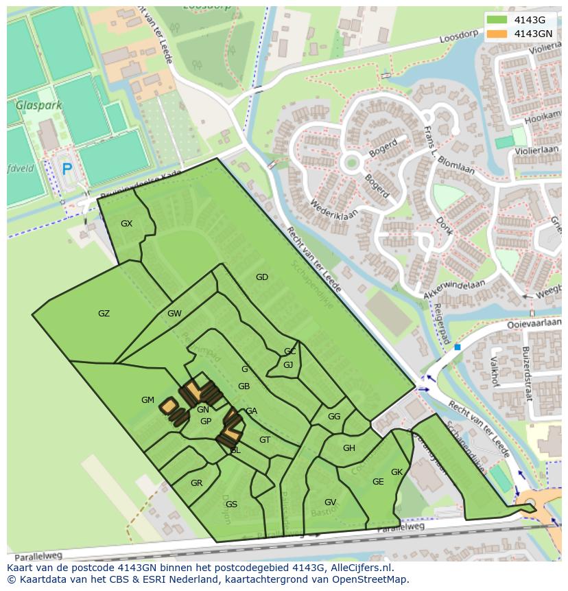 Afbeelding van het postcodegebied 4143 GN op de kaart.