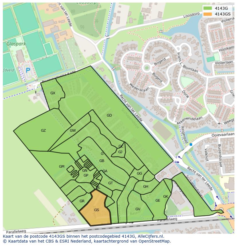 Afbeelding van het postcodegebied 4143 GS op de kaart.