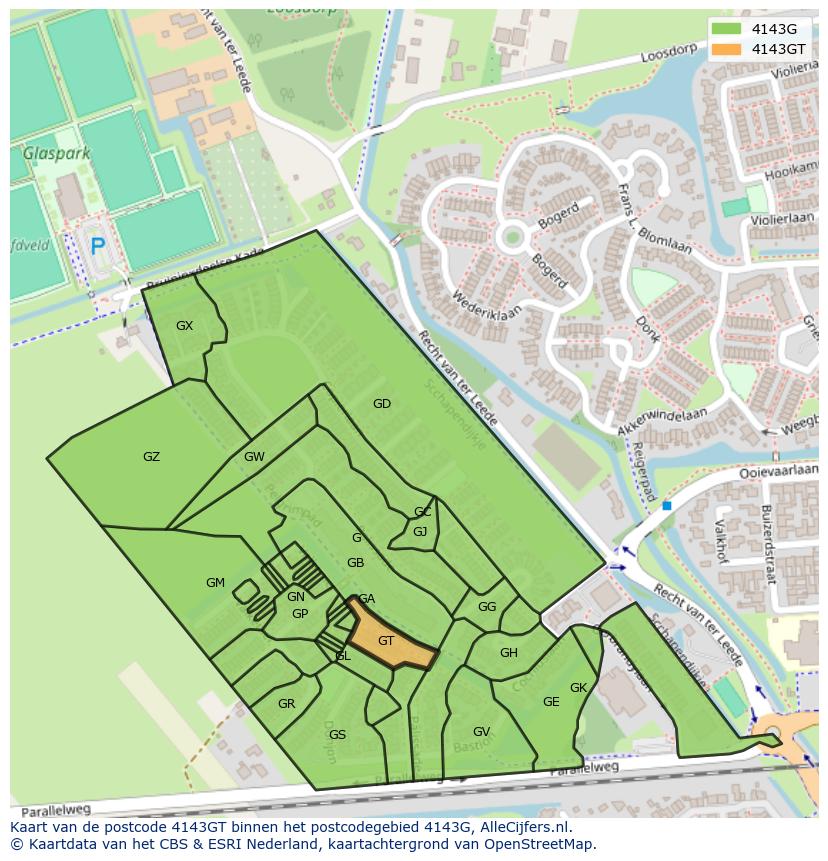 Afbeelding van het postcodegebied 4143 GT op de kaart.