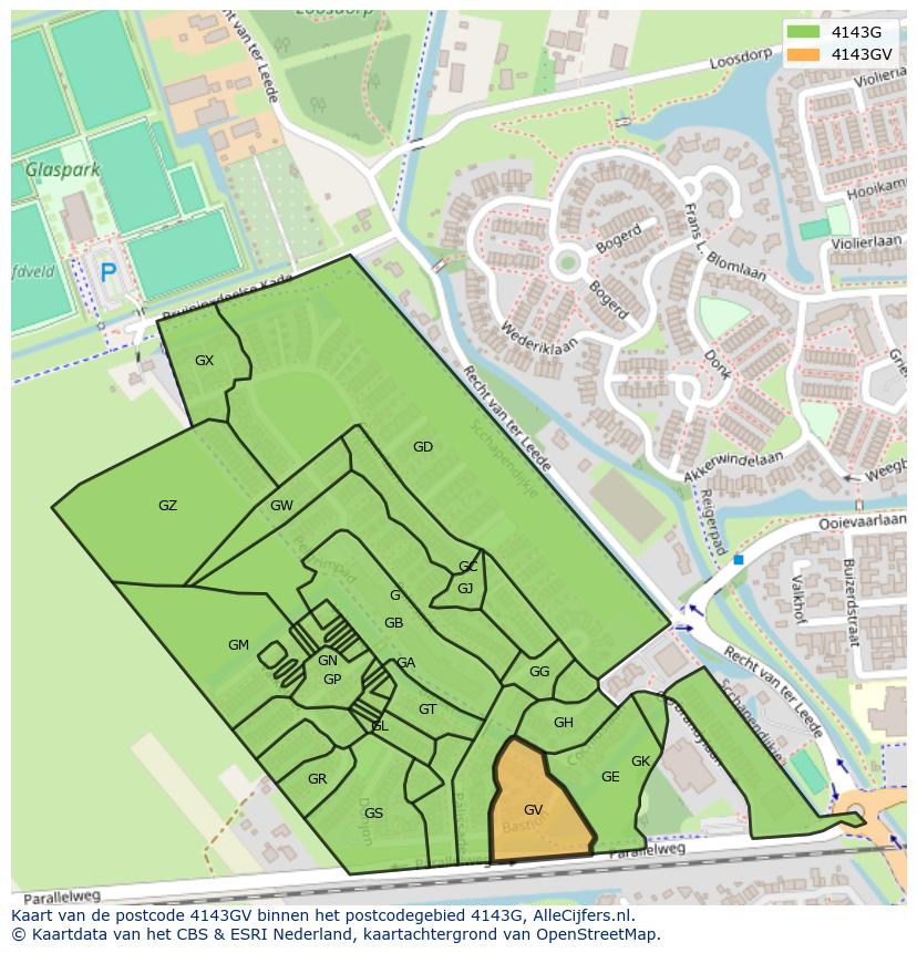 Afbeelding van het postcodegebied 4143 GV op de kaart.