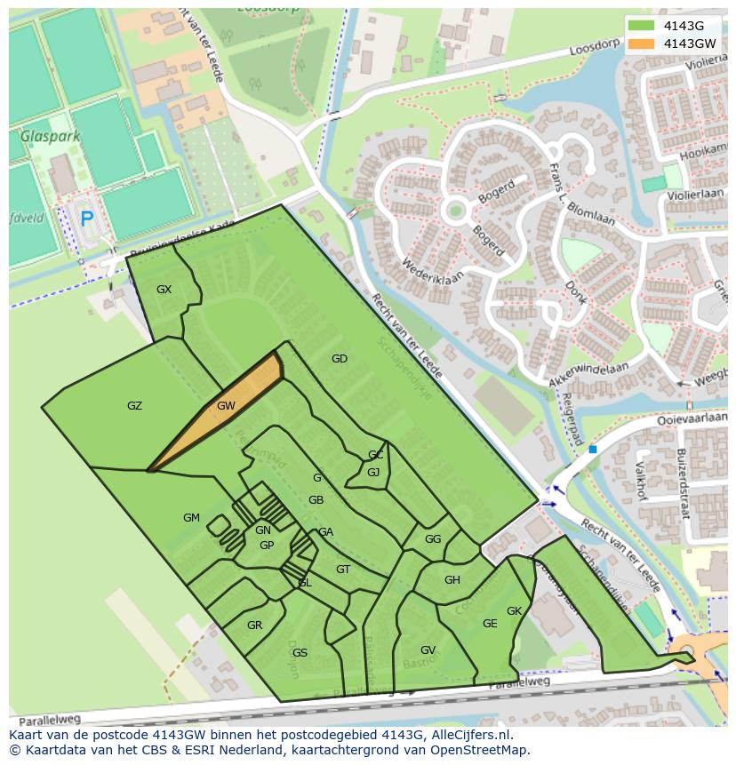 Afbeelding van het postcodegebied 4143 GW op de kaart.