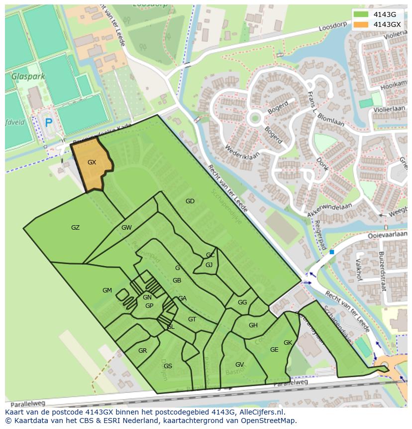 Afbeelding van het postcodegebied 4143 GX op de kaart.
