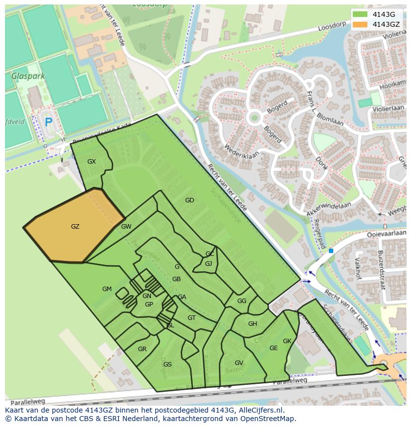 Afbeelding van het postcodegebied 4143 GZ op de kaart.