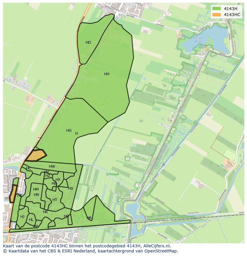 Afbeelding van het postcodegebied 4143 HC op de kaart.