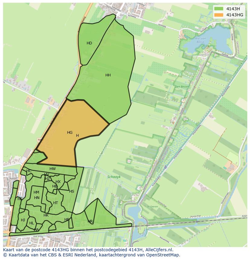 Afbeelding van het postcodegebied 4143 HG op de kaart.