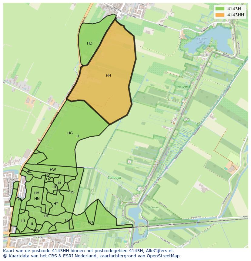 Afbeelding van het postcodegebied 4143 HH op de kaart.