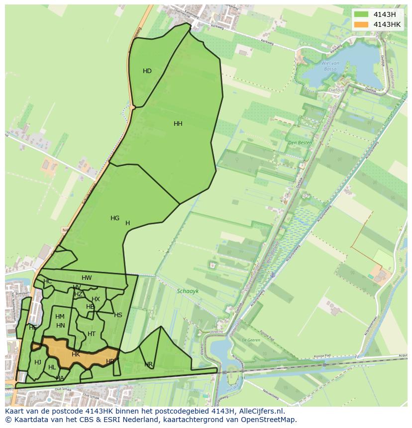 Afbeelding van het postcodegebied 4143 HK op de kaart.