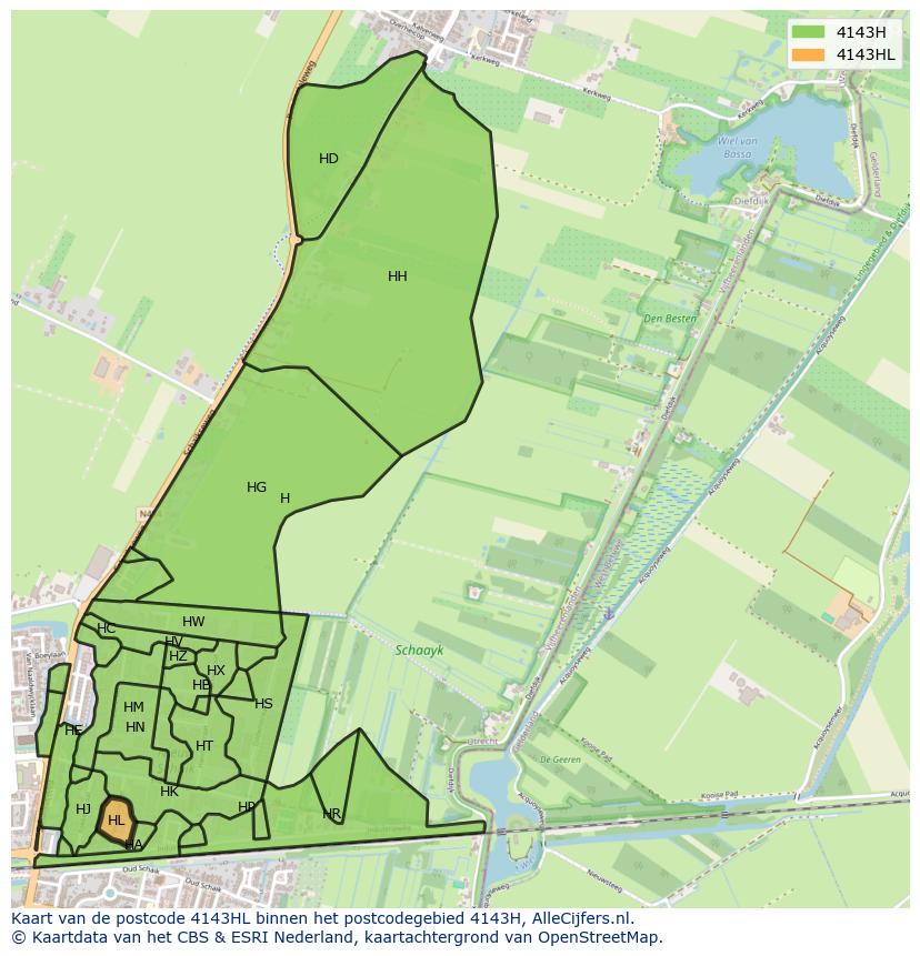 Afbeelding van het postcodegebied 4143 HL op de kaart.