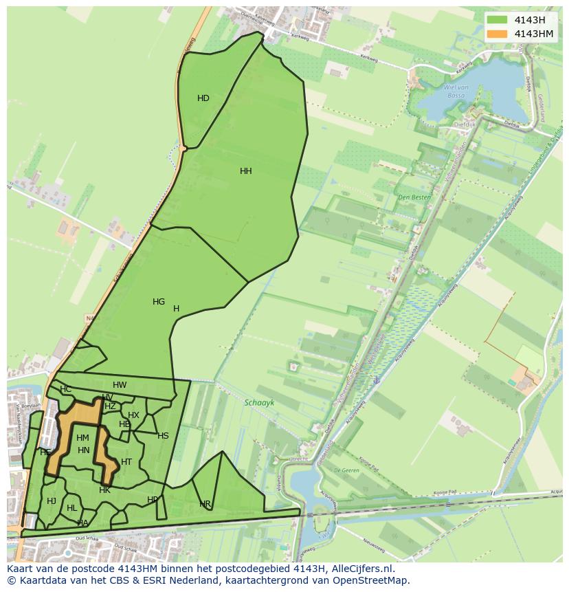 Afbeelding van het postcodegebied 4143 HM op de kaart.
