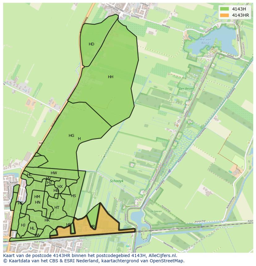 Afbeelding van het postcodegebied 4143 HR op de kaart.