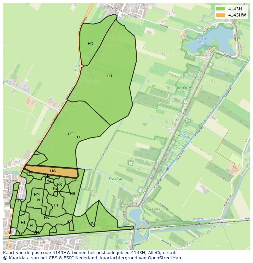 Afbeelding van het postcodegebied 4143 HW op de kaart.
