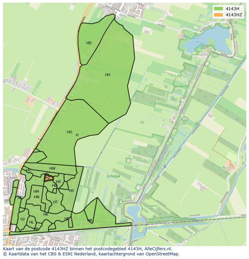 Afbeelding van het postcodegebied 4143 HZ op de kaart.