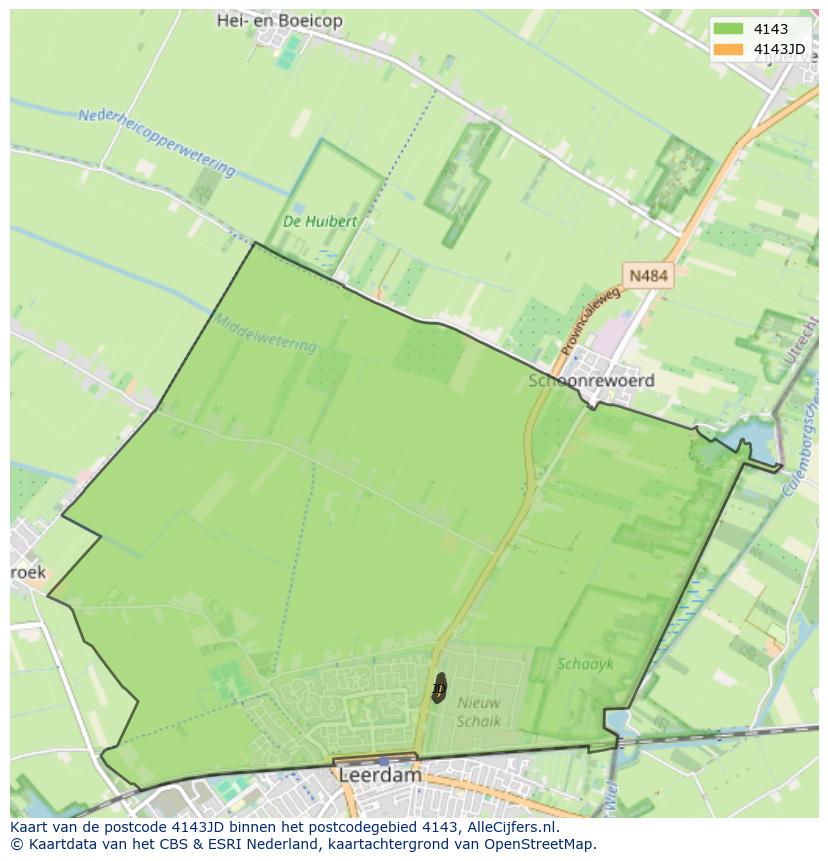 Afbeelding van het postcodegebied 4143 JD op de kaart.