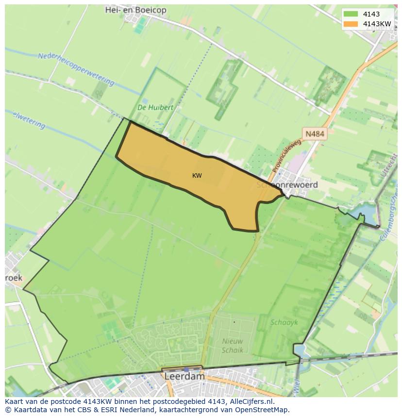 Afbeelding van het postcodegebied 4143 KW op de kaart.