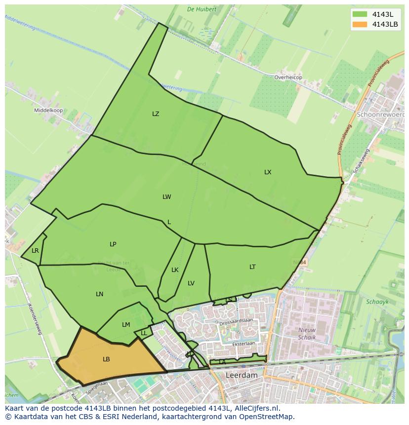 Afbeelding van het postcodegebied 4143 LB op de kaart.