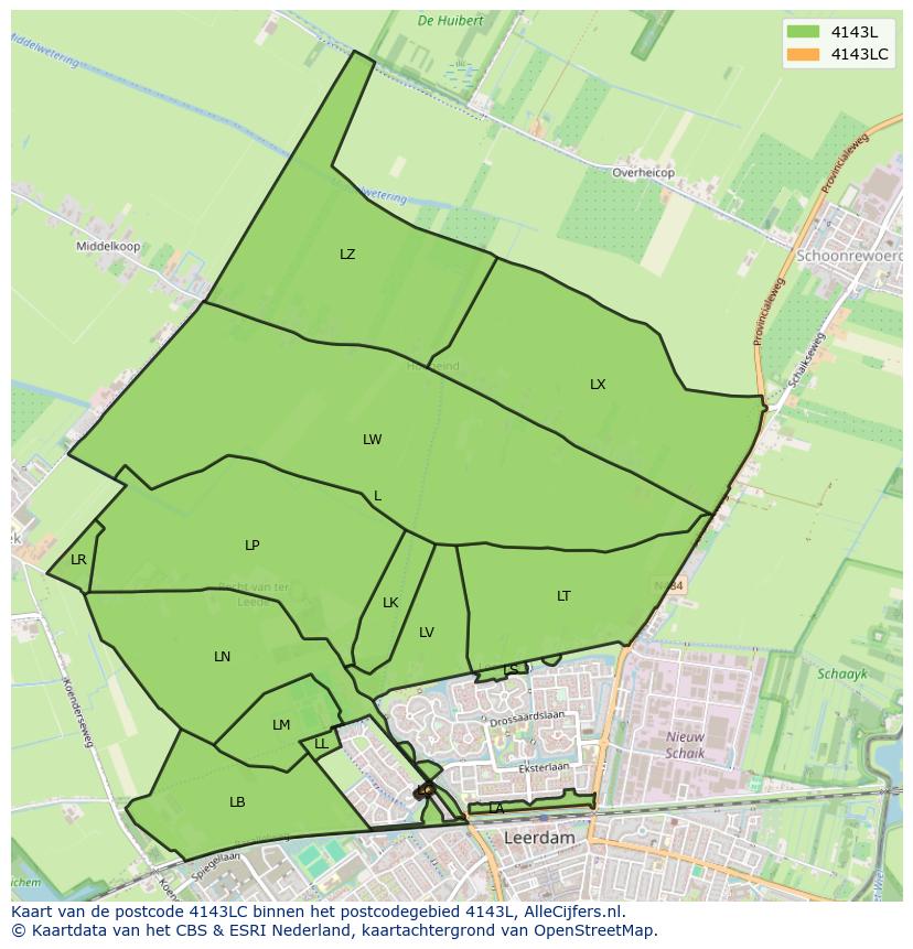 Afbeelding van het postcodegebied 4143 LC op de kaart.