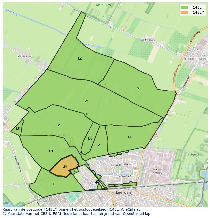 Afbeelding van het postcodegebied 4143 LM op de kaart.