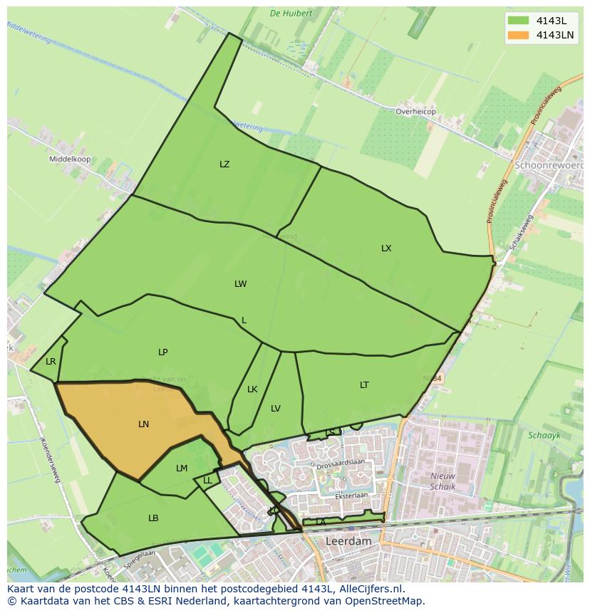 Afbeelding van het postcodegebied 4143 LN op de kaart.